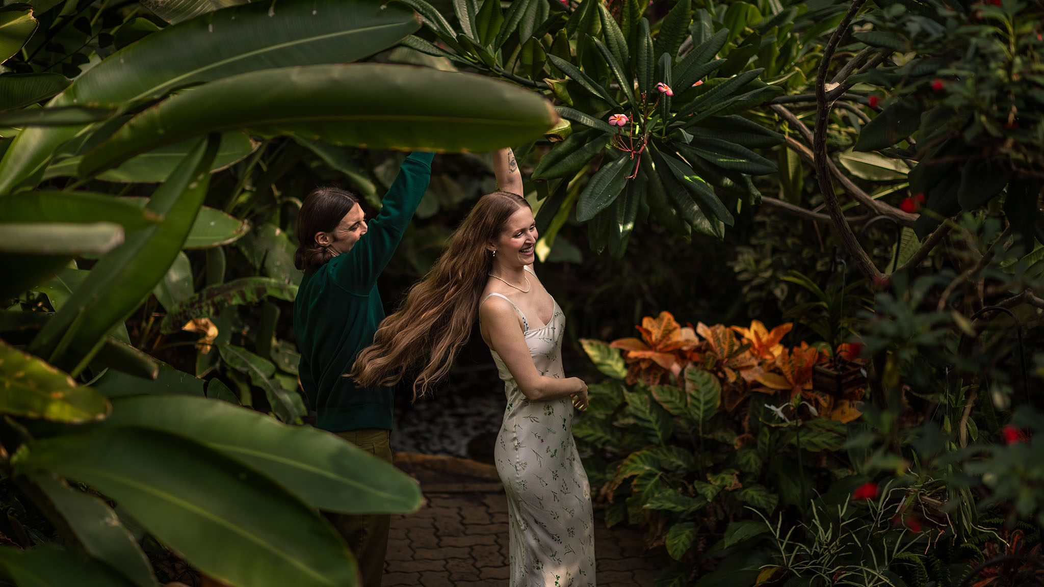 Hannah and Christian Engagement Session, Natural Light Summer Downtown Fort Wayne Indiana Foellinger-Freimann Botanical Conservatory Engagement Couples Session by Danielle Doepke, photographer located in Fort Wayne, Indiana